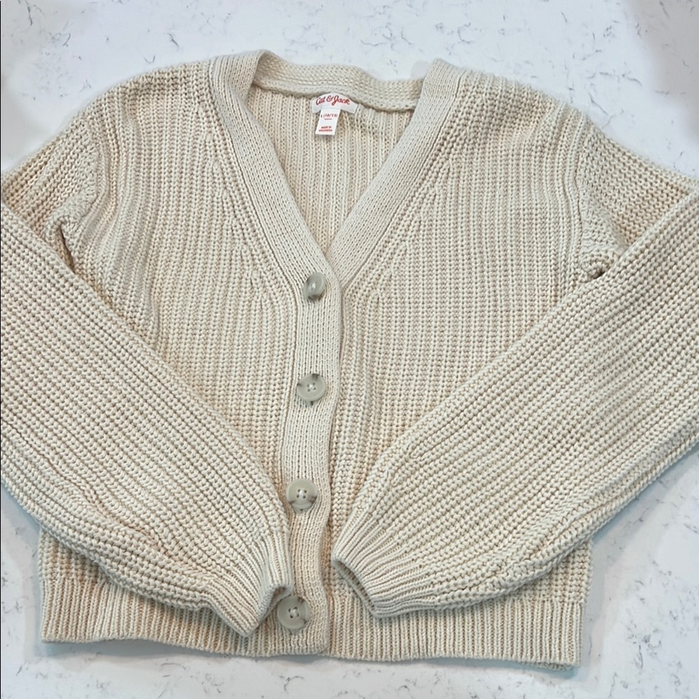Cat & Jack size L 10/12 Beige Knit Cardigan Sweater